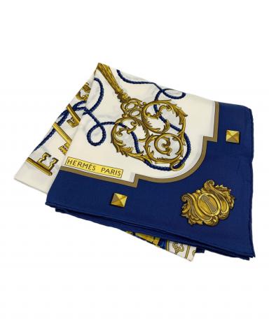 （美品）エルメス青と黄色のキャラクタースカーフ　約135✖️135cm 1044005368641059_01_8189w.jpeg