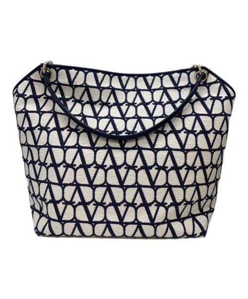 VALENTINO（ヴァレンティノ）VALENTINO (ヴァレンティノ) ショッピングバッグ ホワイト×ネイビーの古着・服飾アイテム