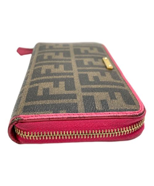 FENDI（フェンディ）FENDI (フェンディ) ラウンドファスナー財布 ブラウン×ピンクの古着・服飾アイテム