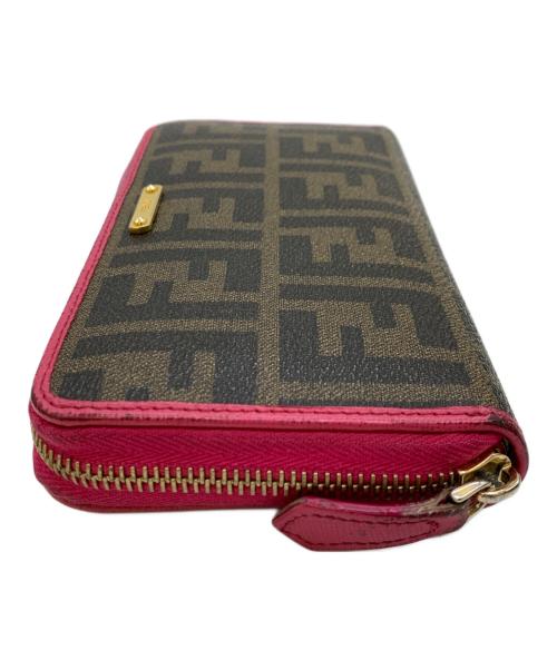 FENDI（フェンディ）FENDI (フェンディ) ラウンドファスナー財布 ブラウン×ピンクの古着・服飾アイテム