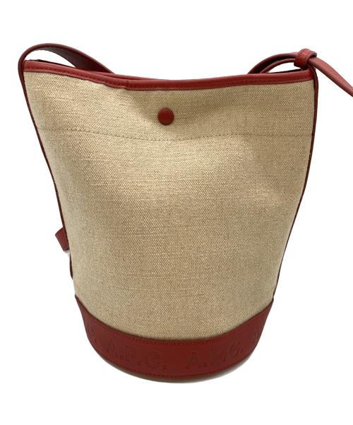 A.P.C.（アーペーセー）A.P.C. (アーペーセー) ジュートキャンバスショルダーバッグ レッド×アイボリーの古着・服飾アイテム