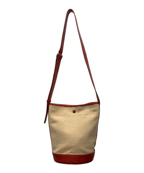A.P.C.（アーペーセー）A.P.C. (アーペーセー) ジュートキャンバスショルダーバッグ レッド×アイボリーの古着・服飾アイテム