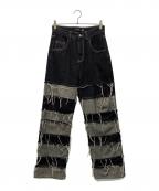 NOVESSELノベセル）の古着「ボーダーラインダメージ加工デニムパンツ」｜ブラック
