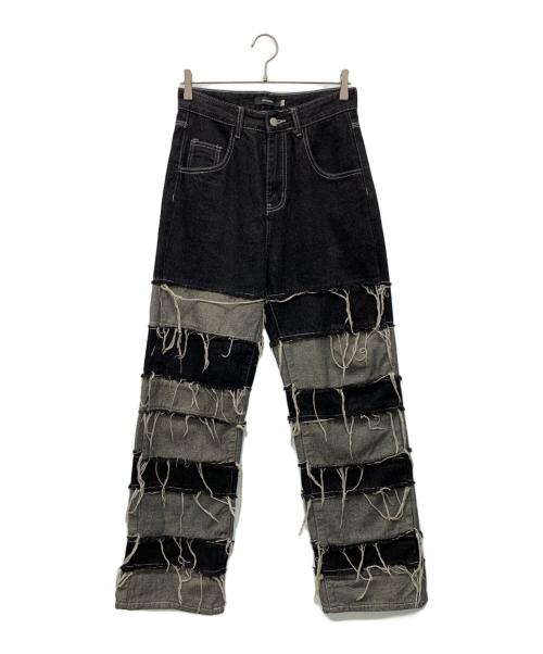 NOVESSEL（ノベセル）NOVESSEL (ノベセル) ボーダーラインダメージ加工デニムパンツ ブラック サイズ:Sの古着・服飾アイテム