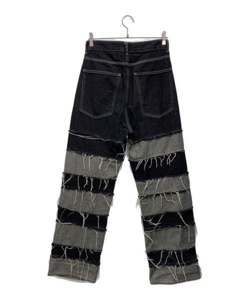 NOVESSEL（ノベセル）NOVESSEL (ノベセル) ボーダーラインダメージ加工デニムパンツ ブラック サイズ:Sの古着・服飾アイテム