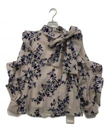 Snidel（スナイデル）の古着「フロッキーオーガンシースルーブラウス」｜ベージュ×ネイビー