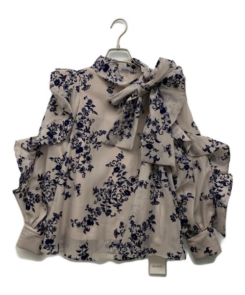 Snidel（スナイデル）Snidel (スナイデル) フロッキーオーガンシースルーブラウス ベージュ×ネイビー サイズ:Free 未使用品の古着・服飾アイテム