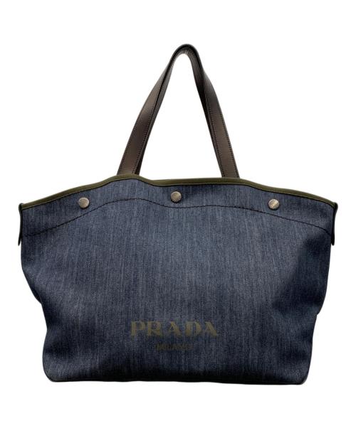 PRADA（プラダ）PRADA (プラダ) 2WAYハンドバッグ ネイビー×カーキの古着・服飾アイテム
