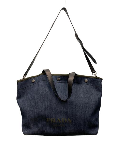 PRADA（プラダ）PRADA (プラダ) 2WAYハンドバッグ ネイビー×カーキの古着・服飾アイテム