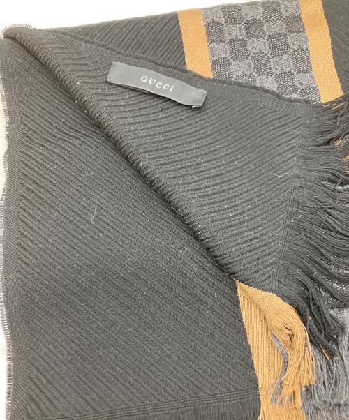 GUCCI（グッチ）GUCCI (グッチ) ウールシルクマフラー ブラック×ブラウンの古着・服飾アイテム