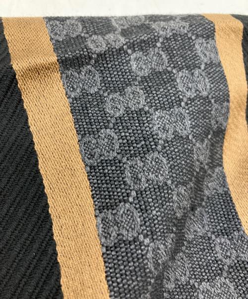 GUCCI（グッチ）GUCCI (グッチ) ウールシルクマフラー ブラック×ブラウンの古着・服飾アイテム