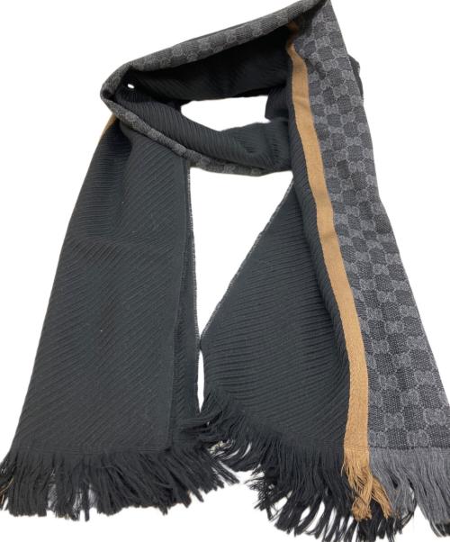GUCCI（グッチ）GUCCI (グッチ) ウールシルクマフラー ブラック×ブラウンの古着・服飾アイテム