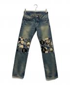 Hysteric Glamourヒステリックグラマー）の古着「パッチワークスタッズデニムパンツ」｜インディゴ