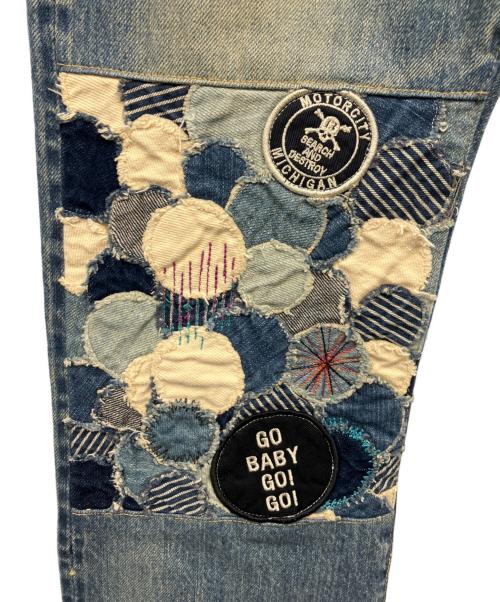 Hysteric Glamour（ヒステリックグラマー）Hysteric Glamour (ヒステリックグラマー) パッチワークスタッズデニムパンツ インディゴ サイズ:28の古着・服飾アイテム