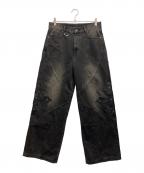 SUPPLIERサプライヤー）の古着「Cross Leather Patch Baggy Denim Pants」｜ブラック