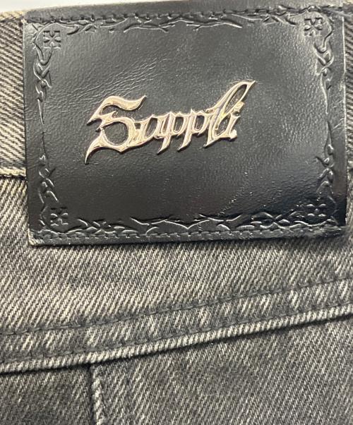 SUPPLIER（サプライヤー）SUPPLIER (サプライヤー) Cross Leather Patch Baggy Denim Pants ブラック サイズ:Mの古着・服飾アイテム