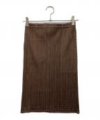 PLEATS PLEASEプリーツプリーズ）の古着「転写プリーツスカート」｜ブラウン