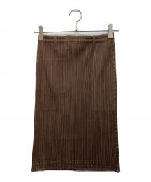 PLEATS PLEASE（プリーツプリーズ）の古着「転写プリーツスカート」｜ブラウン