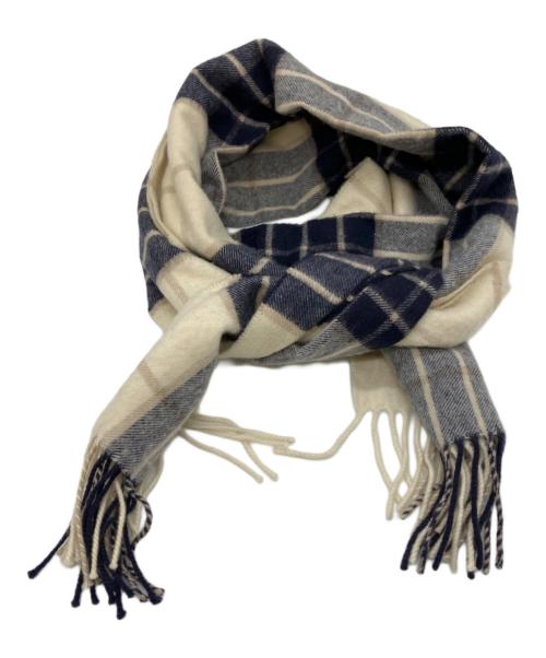 JOHNSTONS OF ELGIN（ジョンストンズオブエルガン）JOHNSTONS OF ELGIN (ジョンストンズオブエルガン) カシミヤマフラー アイボリー×ネイビーの古着・服飾アイテム