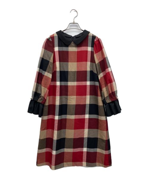 BLUE LABEL CRESTBRIDGE（ブルーレーベルクレストブリッジ）BLUE LABEL CRESTBRIDGE (ブルーレーベルクレストブリッジ) 長袖ワンピース レッド×ブラック サイズ:38の古着・服飾アイテム