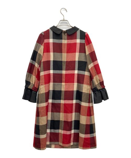 BLUE LABEL CRESTBRIDGE（ブルーレーベルクレストブリッジ）BLUE LABEL CRESTBRIDGE (ブルーレーベルクレストブリッジ) 長袖ワンピース レッド×ブラック サイズ:38の古着・服飾アイテム