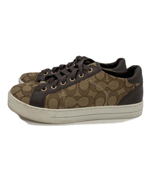 COACH（コーチ）COACH (コーチ) シグネチャー柄ローカットスニーカー ブラウン×ホワイト サイズ:24.0の古着・服飾アイテム