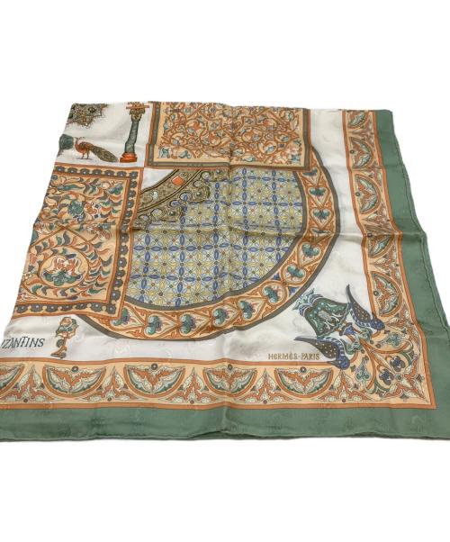 HERMES（エルメス）HERMES (エルメス) シルクスカーフ グリーン×オレンジの古着・服飾アイテム