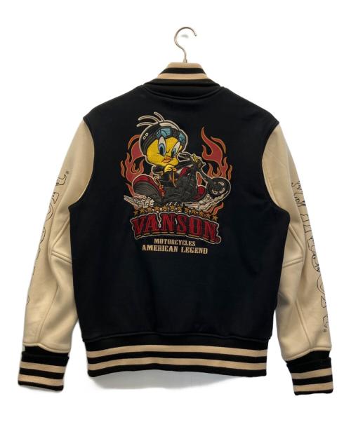 VANSON（バンソン）VANSON (バンソン) LOONEY TUNES (ルーニーチューンズ) スタジャン ブラック×ホワイト サイズ:Lの古着・服飾アイテム