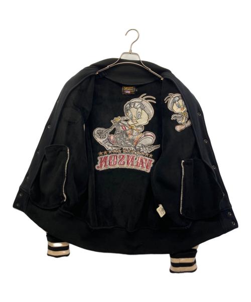 VANSON（バンソン）VANSON (バンソン) LOONEY TUNES (ルーニーチューンズ) スタジャン ブラック×ホワイト サイズ:Lの古着・服飾アイテム