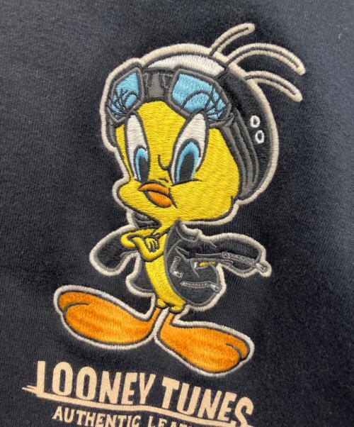 VANSON（バンソン）VANSON (バンソン) LOONEY TUNES (ルーニーチューンズ) スタジャン ブラック×ホワイト サイズ:Lの古着・服飾アイテム