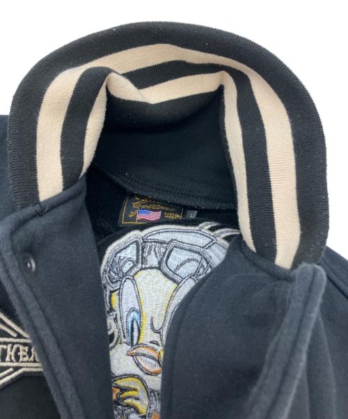 VANSON（バンソン）VANSON (バンソン) LOONEY TUNES (ルーニーチューンズ) スタジャン ブラック×ホワイト サイズ:Lの古着・服飾アイテム