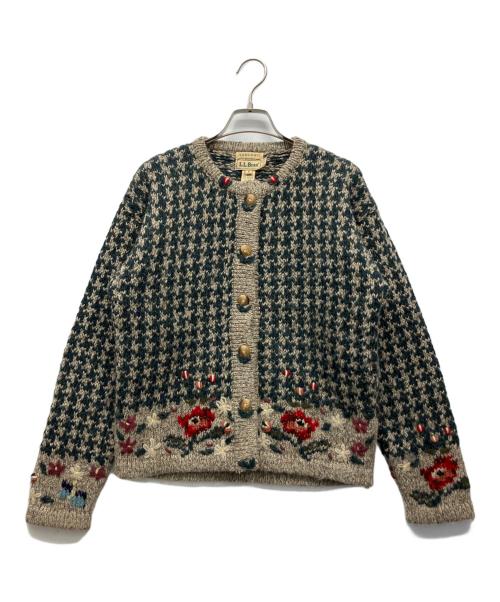 L.L.Bean（エルエルビーン）L.L.Bean (エルエルビーン) ニットカーディガン ベージュ×グリーン サイズ:Sの古着・服飾アイテム