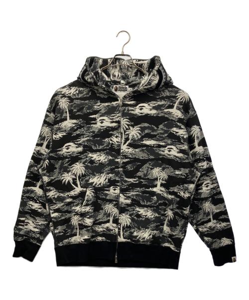 A BATHING APE（アベイシングエイプ）A BATHING APE (アベイシングエイプ) BAPE Palm Tree Camo Relaxed Fit Shark Full Zip Hoodie ブラック×ホワイト サイズ:XLの古着・服飾アイテム