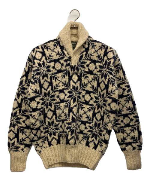 POLO COUNTRY（ポロカントリー）POLO COUNTRY (ポロカントリー) ショールカラー厚手ニット アイボリー×ネイビー サイズ:Mの古着・服飾アイテム