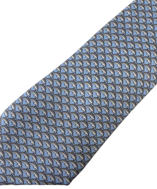 HERMES（エルメス）HERMES (エルメス) 総柄シルクネクタイ ブルー×グレー サイズ:-の古着・服飾アイテム