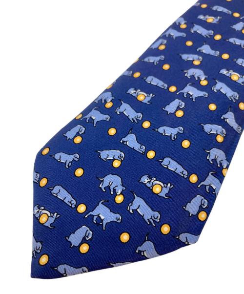 HERMES（エルメス）HERMES (エルメス) 総柄シルクネクタイ ブルー サイズ:-の古着・服飾アイテム