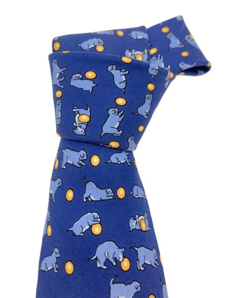 HERMES（エルメス）HERMES (エルメス) 総柄シルクネクタイ ブルー サイズ:-の古着・服飾アイテム