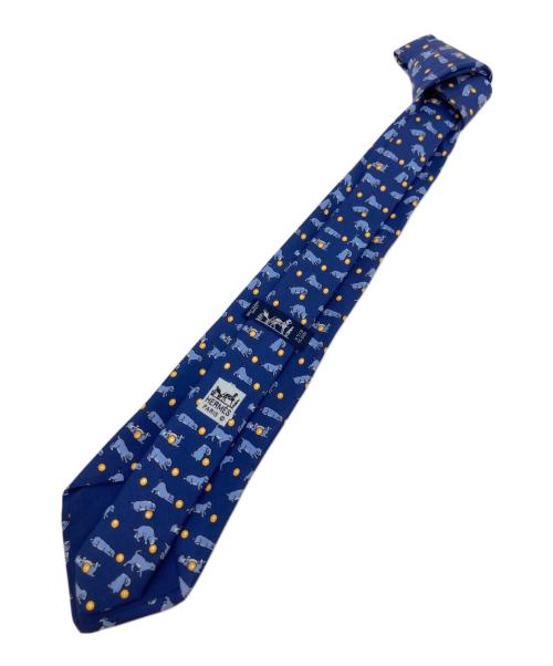 HERMES（エルメス）HERMES (エルメス) 総柄シルクネクタイ ブルー サイズ:-の古着・服飾アイテム