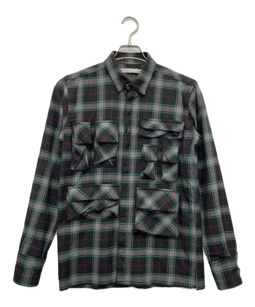 JOHN LAWRENCE SULLIVAN（ジョン ローレンス サリバン）JOHN LAWRENCE SULLIVAN (ジョン ローレンス サリバン) 長袖ウールシャツ ブラック×グレー サイズ:36の古着・服飾アイテム