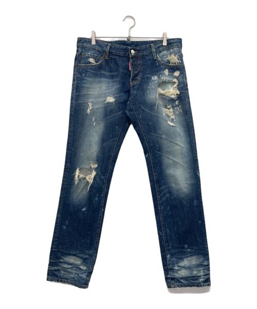 DSQUARED2（ディースクエアード）DSQUARED2 (ディースクエアード) ダメージ加工デニムパンツ インディゴ サイズ:52の古着・服飾アイテム
