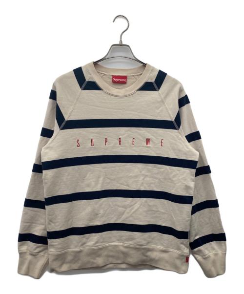 SUPREME（シュプリーム）SUPREME (シュプリーム) クルーネックスウェット ベージュ×ネイビー サイズ:Largeの古着・服飾アイテム