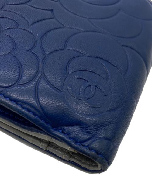 CHANEL（シャネル）CHANEL (シャネル) 2つ折り財布 カメリア ネイビーの古着・服飾アイテム