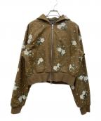 MAISON SPECIALメゾンスペシャル）の古着「ジップパーカー　Embroidery Flower Beads Hoodie」｜ブラウン