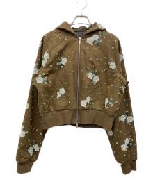 MAISON SPECIAL（メゾンスペシャル）の古着「ジップパーカー　	Embroidery Flower Beads Hoodie」｜ブラウン