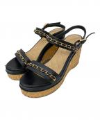 CHANELシャネル）の古着「ウェッジソールサンダル」｜ブラック×ベージュ