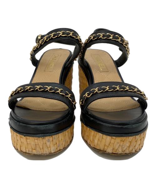 CHANEL（シャネル）CHANEL (シャネル) ウェッジソールサンダル ブラック×ベージュ サイズ:23.5㎝の古着・服飾アイテム