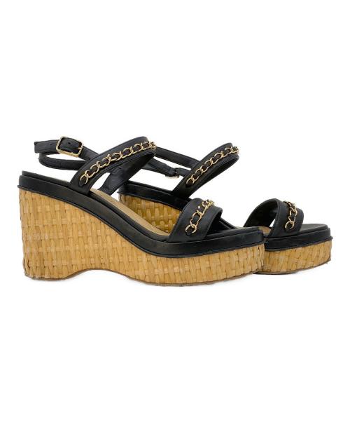 CHANEL（シャネル）CHANEL (シャネル) ウェッジソールサンダル ブラック×ベージュ サイズ:23.5㎝の古着・服飾アイテム