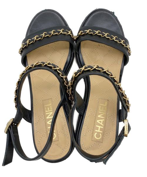 CHANEL（シャネル）CHANEL (シャネル) ウェッジソールサンダル ブラック×ベージュ サイズ:23.5㎝の古着・服飾アイテム