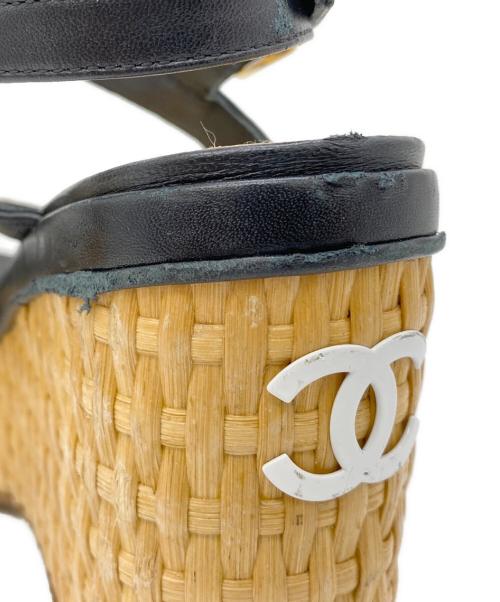 CHANEL（シャネル）CHANEL (シャネル) ウェッジソールサンダル ブラック×ベージュ サイズ:23.5㎝の古着・服飾アイテム