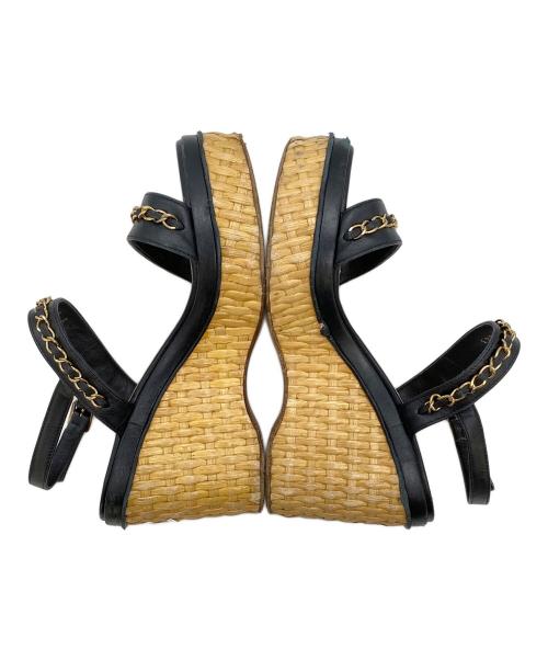 CHANEL（シャネル）CHANEL (シャネル) ウェッジソールサンダル ブラック×ベージュ サイズ:23.5㎝の古着・服飾アイテム